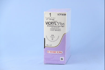 J & J Healthcare Systems  VCP365H Absorbable Antibacterial Suture with Needle Coated Vicryl Plus Polyglactin 910 CTX 1/2 Circle Taper Point Needle Size 1 Braided