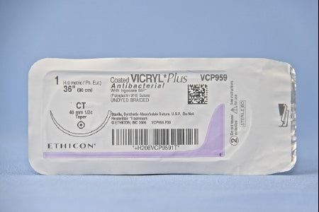 J & J Healthcare Systems  VCP959H Absorbable Antibacterial Suture with Needle Coated Vicryl Plus Polyglactin 910 with Irgacare MP Antibacterial Suture CT 1/2 Circle Taper Point Needle Size 1 Braided