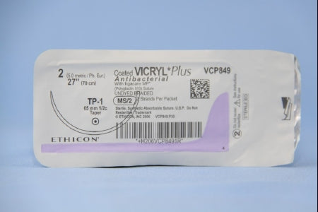 J & J Healthcare Systems  VCP849G Absorbable Antibacterial Suture with Needle Coated Vicryl Plus Polyglactin 910 with Irgacare MP Antibacterial Suture TP-1 1/2 Circle Taper Point Needle Size 2 Braided