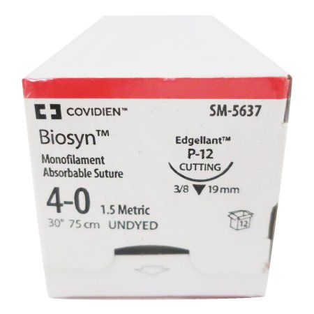 Covidien  SM-5637 Absorbable Suture with Needle Biosyn Polyester P-12 3/8 Circle Precision Reverse Cutting Needle Size 4 - 0 Monofilament