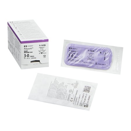 Covidien  SL-5628G Absorbable Suture with Needle Polysorb Polyester P-12 3/8 Circle Precision Reverse Cutting Needle Size 3 - 0 Braided