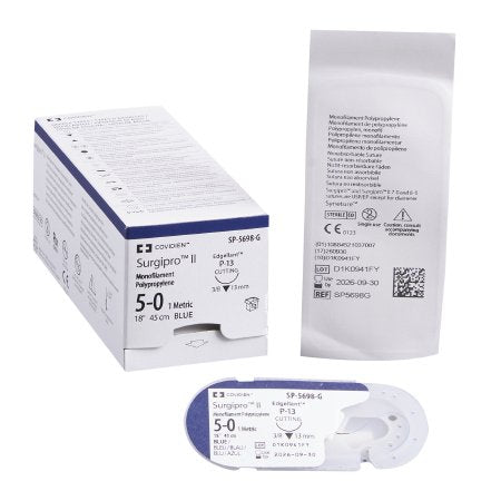 Covidien  SP-5698-G Nonabsorbable Suture with Needle Surgipro II Polypropylene P-13 3/8 Circle Precision Reverse Cutting Needle Size 5 - 0 Monofilament