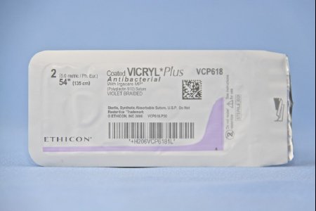 J & J Healthcare Systems  VCP618H Absorbable Antibacterial Suture without Needle Coated Vicryl Plus Polyglactin 910 with Irgacare MP Braided Size 2