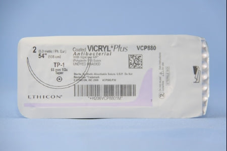 J & J Healthcare Systems  VCP880T Absorbable Antibacterial Suture with Needle Coated Vicryl Plus Polyglactin 910 TP-1 1/2 Circle Taper Point Needle Size 2 Braided