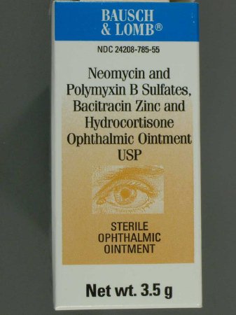 Bausch & Lomb  24208078555 Neomycin Sulfate / Polymyxin B Sulfate / Bacitracin Zinc / Hydrocortisone 3.5 mg - 10,000 Unit - 400 Unit - 10 mg / Gram Ointment Tube 3.5 Gram