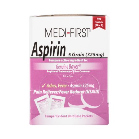 Medique Products  80533 Pain Relief Medi-First 325 mg Strength Aspirin Unit Dose Tablet 100 per Box