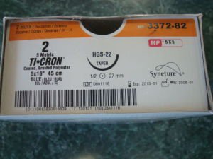 Covidien  SCD-3049G Nonabsorbable Suture with Needle Ti-Cron Polyester P-12 3/8 Circle Precision Reverse Cutting Needle Size 4 - 0 Braided