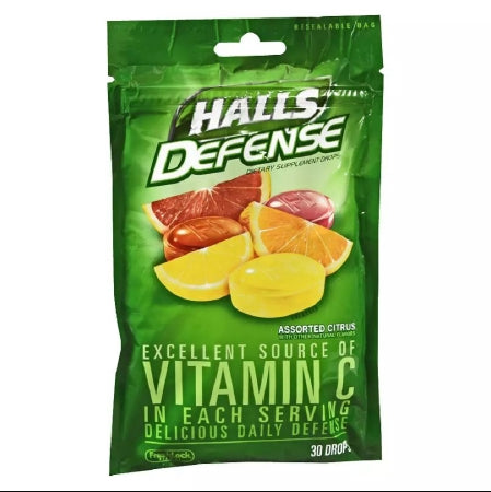 Cadbury Adams USA  31254662754 Vitamin C Supplement Halls Defense Ascorbic Acid 60 mg Strength Lozenge 30 per Bag Citrus Flavor