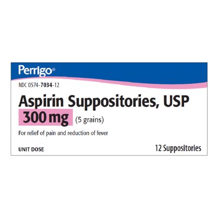 Perrigo Company  00574703412 Pain Relief 300 mg Strength Aspirin Rectal Suppository 12 per Box