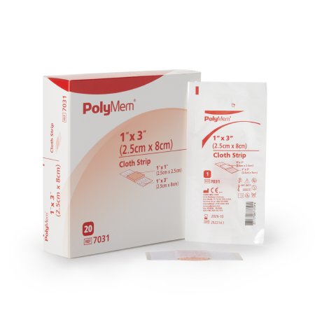 Ferris Manufacturing  7031 Adhesive Strip PolyMem 1 X 3 Inch Polyurethane / Film Rectangle Pink / White Sterile