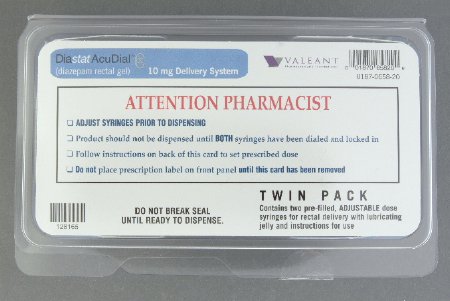 Valeant Pharmaceuticals  00187065820 Diastat AcuDial Diazepam 5 mg to 10 mg Gel Prefilled Rectal Delivery System 2 mL CIV