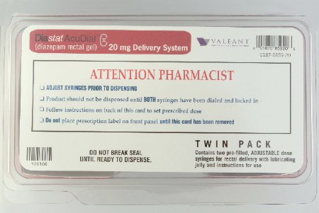 Valeant Pharmaceuticals  00187065920 Diastat AcuDial Diazepam 10 mg to 20 mg Gel Prefilled Rectal Delivery System 4 mL CIV