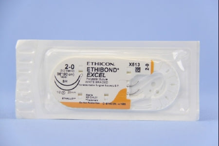 J & J Healthcare Systems  X513H Nonabsorbable Suture with Needle Ethibond Polyester SH 1/2 Circle Taper Point Needle Size 2 - 0 Braided