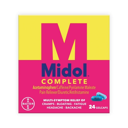 Bayer  12843017253 Cramp Relief Midol Complete 500 mg - 60 mg - 15 mg Strength Acetaminophen / Caffeine / Pyrilamine Maleate Gelcap 24 per Box