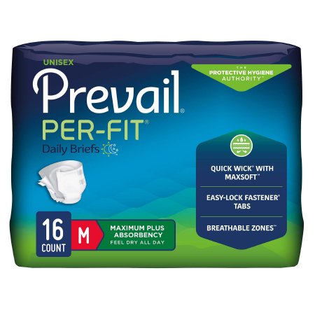 First Quality PF-012/1 Unisex Adult Incontinence Brief Prevail Per-Fit Medium Disposable Heavy Absorbency