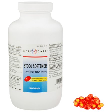 Geri-Care  401-10-GCP Stool Softener Geri-Care Softgel 1,000 per Bottle 100 mg Strength Docusate Sodium