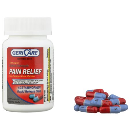 Geri-Care  251-01-GCP Pain Relief McKesson Brand 500 mg Strength Acetaminophen Gelcap 100 per Bottle