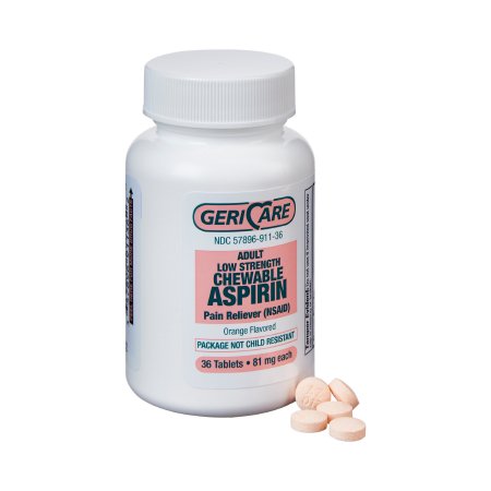 Geri-Care  911-36-GCP Pain Relief Geri-Care 81 mg Strength Aspirin Chewable Tablet 36 per Bottle