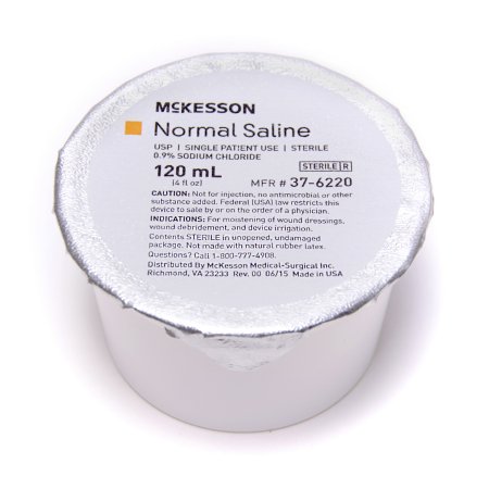 McKesson Brand 37-6220 Irrigation Solution McKesson 0.9% Sodium Chloride Not for Injection Foil-Lidded Cup 120 mL