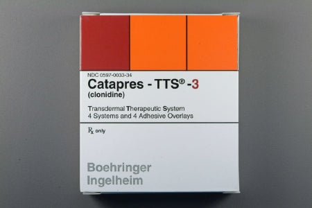 Boehringer Ingelheim  00597003334 Catapres-TTS-3 Clonidine 0.2 mg / 24 Hour Patch Carton 4 Patches