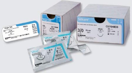 Tissue Seal LLC  C0768464 Nonabsorbable Suture with Needle Silkam Silk DS12 3/8 Circle Reverse Cutting Needle Size 6 - 0 Braided