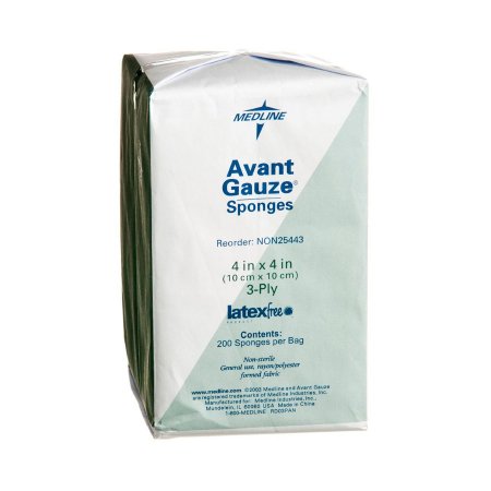 Medline  NON25443 Nonwoven Sponge Avant Gauze 4 X 4 Inch 200 per Pack NonSterile 3-Ply Square