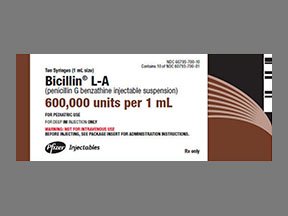 Pfizer  60793070010 Bicillin L-A Penicillin G Benzathine 600 MU / mL Injection Prefilled Syringe 1 mL