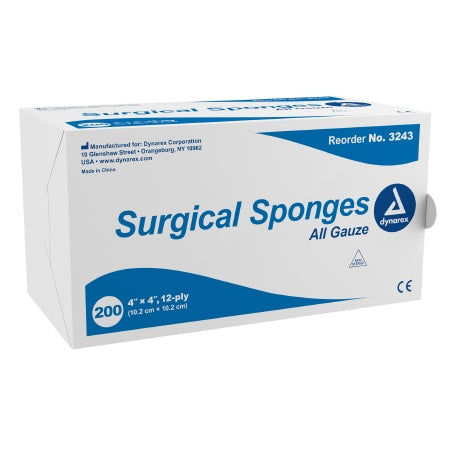 Dynarex  3243 Gauze Sponge Dynarex 4 X 4 Inch 200 per Pack NonSterile 12-Ply Square