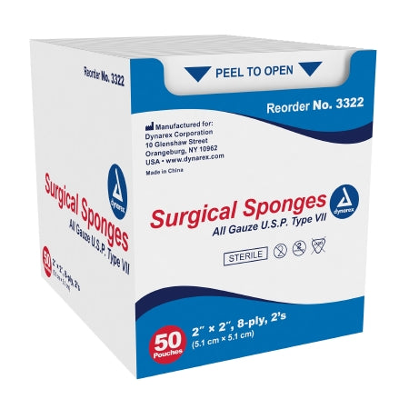 Dynarex  3322 Gauze Sponge Dynarex 2 X 2 Inch 2 per Pack Sterile 8-Ply Square