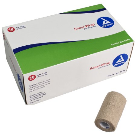 Dynarex  3174 Cohesive Bandage Sensi-Wrap 4 Inch X 5 Yard Self-Adherent Closure Tan NonSterile Standard Compression