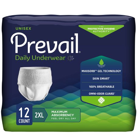 First Quality PV-517 Unisex Adult Absorbent Underwear Prevail Daily Underwear Pull On with Tear Away Seams 2X-Large Disposable Moderate Absorbency