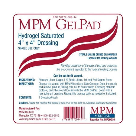 MPM Medical  MP00010 Hydrogel Wound Dressing GelPad Sheet 4 X 4 Inch Square Sterile