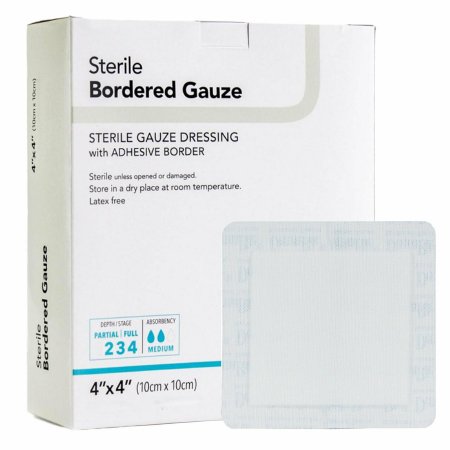 DermaRite Industries  00255 Adhesive Dressing DermaRite Bordered Gauze 4 X 4 Inch Square NonSterile