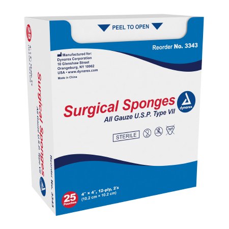 Dynarex  3343 Gauze Sponge Dynarex 4 X 4 Inch 2 per Pack Sterile 12-Ply Square