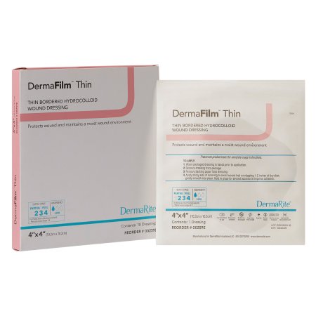 DermaRite Industries  00259E Thin Hydrocolloid Dressing DermaFilm 4 X 4 Inch Square With Border