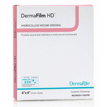 DermaRite Industries  00239E Hydrocolloid Dressing DermaFilm HD 4 X 4 Inch Square