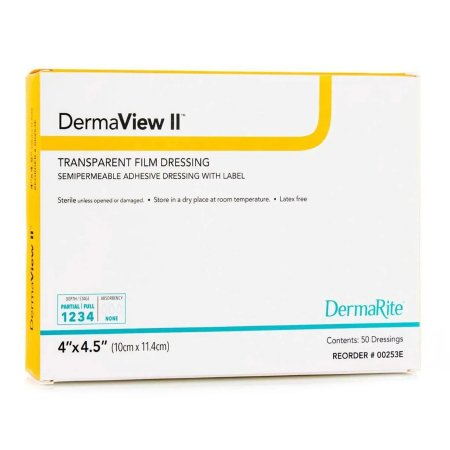 DermaRite Industries  00253E Transparent Film Dressing DermaView II 4 X 4-1/2 Inch Frame Style Delivery Rectangle Sterile