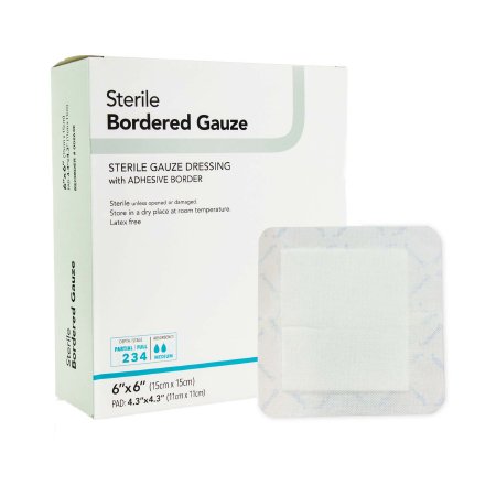 DermaRite Industries  00256 Adhesive Dressing DermaRite Bordered Gauze 6 X 6 Inch Square NonSterile