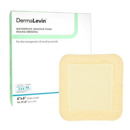 DermaRite Industries  00285E Foam Dressing DermaLevin 6 X 6 Inch With Border Waterproof Backing Hydrocolloid Adhesive Square Sterile