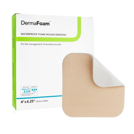 DermaRite Industries  00291E Foam Dressing DermaFoam 4 X 4-1/4 Inch Without Border Waterproof Backing Nonadhesive Rectangle Sterile