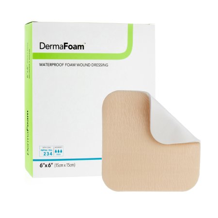 DermaRite Industries  00292E Foam Dressing DermaFoam 6 X 6 Inch Without Border Waterproof Backing Nonadhesive Square Sterile