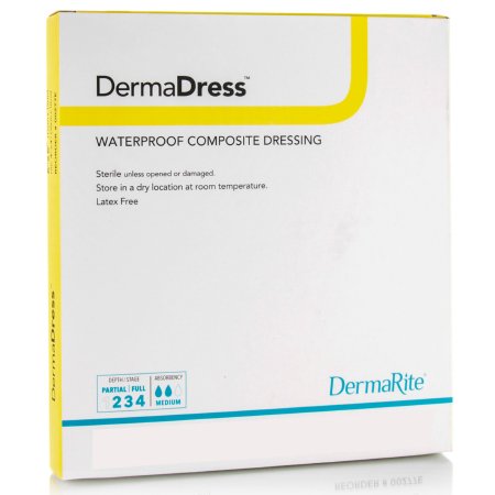 DermaRite Industries  00276E Composite Dressing DermaDress 4 X 4 Inch Square Sterile Waterproof Film Backing