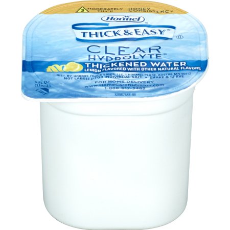 Hormel Food Sales 46056 Thickened Water Thick & Easy Hydrolyte 4 oz. Portion Cup Lemon Flavor Liquid IDDSI Level 3 Moderately Thick/Liquidized