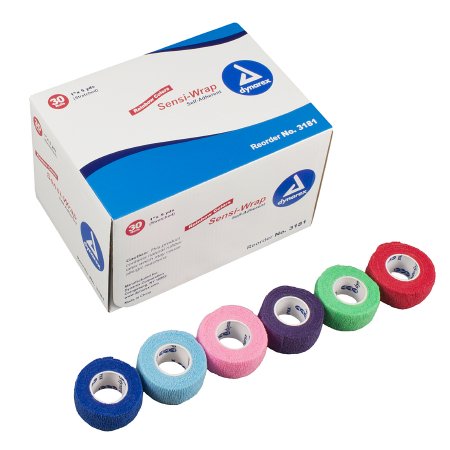 Dynarex  3181 Cohesive Bandage Sensi-Wrap 1 Inch X 5 Yard Self-Adherent Closure Red / Green / Purple / Dark Blue / Pink / Light Blue NonSterile Standard Compression