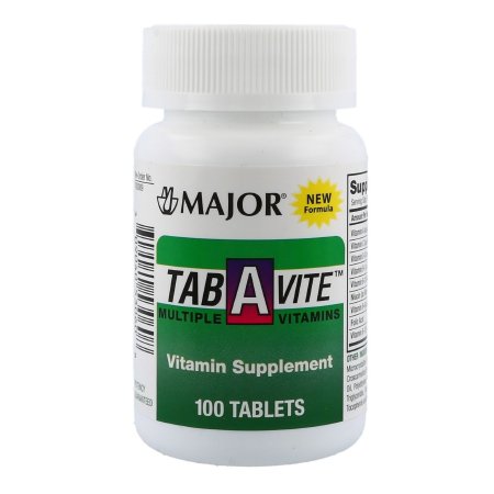 Major Pharmaceuticals  00904053061 Multivitamin Supplement Major Tab-A-Vite Vitamin A / Cholecalciferol 3000 IU - 400 IU Strength Tablet 100 per Bottle