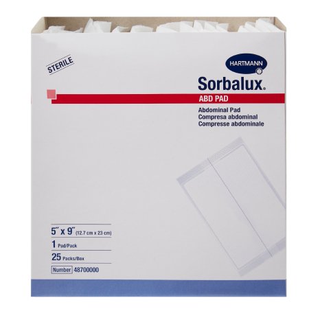 Hartmann  48700000 Abdominal Pad Sorbalux ABD 5 X 9 Inch 1 per Pouch Sterile 1-Ply Rectangle