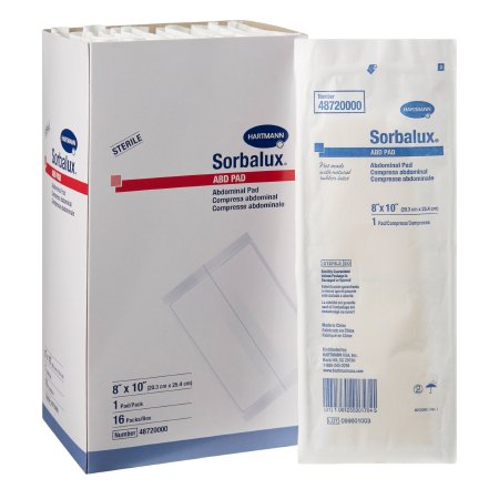 Hartmann  48720000 Abdominal Pad Sorbalux ABD 8 X 10 Inch 1 per Pouch Sterile 1-Ply Rectangle