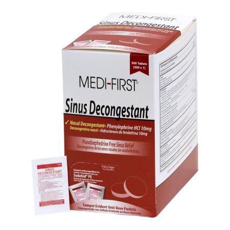 Medique Products  80913 Sinus Relief Medi-First 10 mg Strength Tablet 500 Per Box