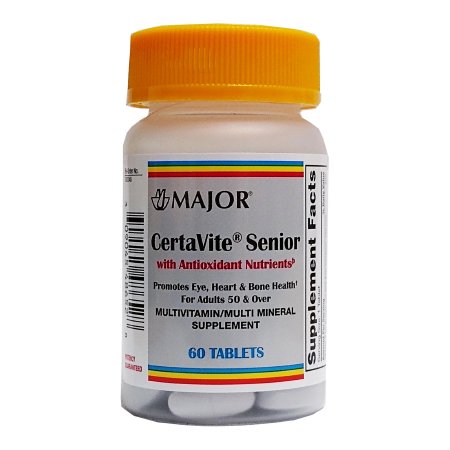 Major Pharmaceuticals  00904548652 Multivitamin Supplement CertaVite Senior Vitamin A / Ascorbic Acid / Calcium 2500 IU - 220 mg - 60 mg Strength Tablet 60 per bottle