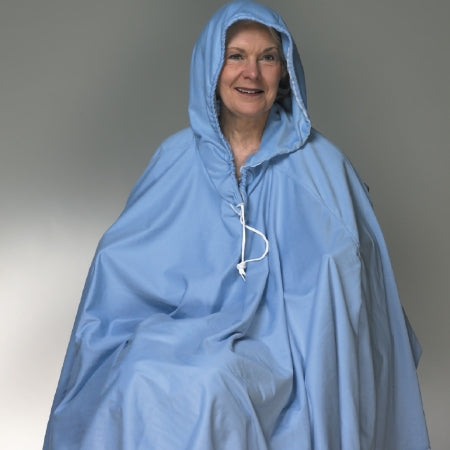 Skil-Care 909150 Shower Poncho with Hood Blue One Size Fits Most Over-the-Head Drawstring Closure Unisex